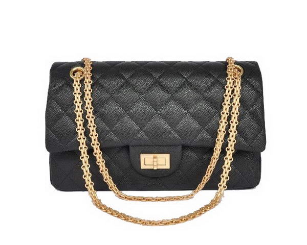 AAA Fashion Chanel A28668 Black Grain Leather Classic Falp Bag Gold On Sale